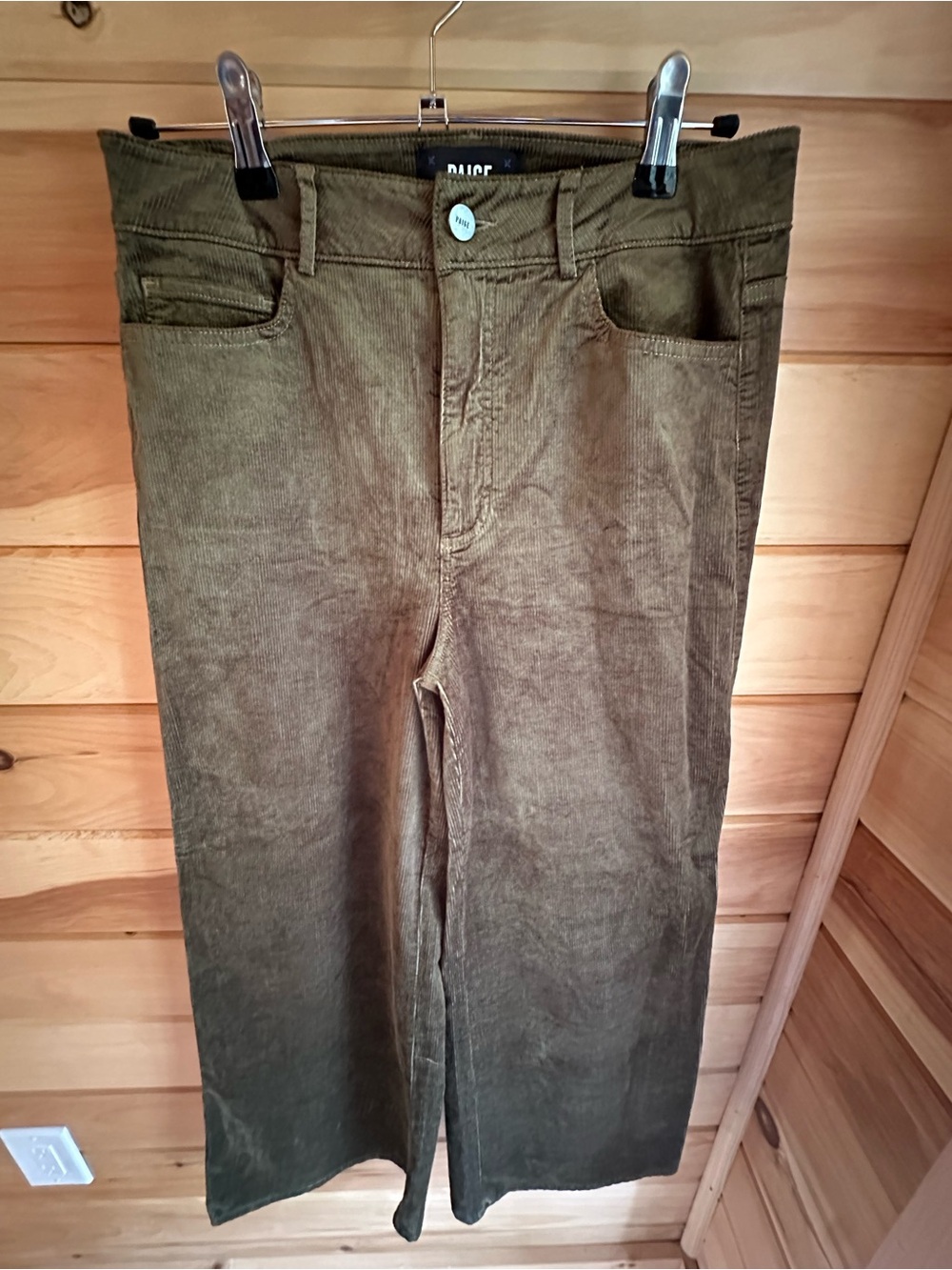 PAIGE Women’s Olive Wide Leg Corduroy Pants